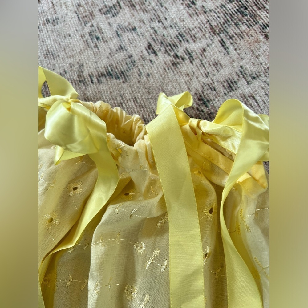 Yellow Eyelet Dress with Ribbon Ties - Picture 3 of 5